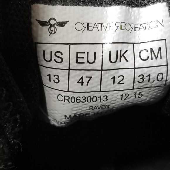 Creative Recreation Vito High Top Sneaker, Black Leather & Textile, Mens Size 13 - Picture 10 of 10